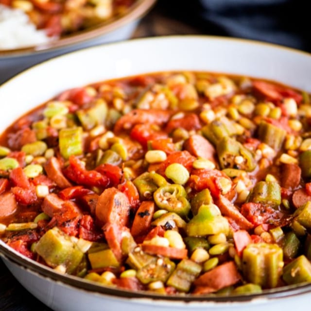 Sausage Tomato & Okra W/Muffin.
